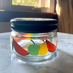 Vintage Kitschy KIG Glass Fruit Motif Storage Jar with Plastic Lid